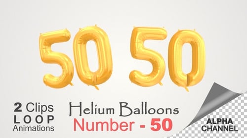 Golden 50 Number Balloons Loop Animation for Celebrations