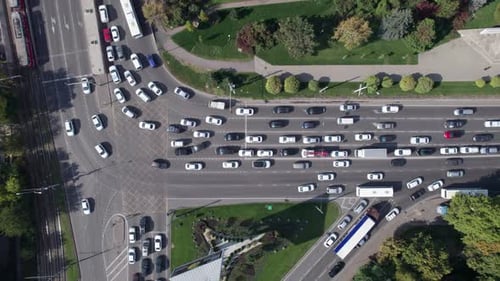 Drones Point of View Traffic Jam Top View Transportation Concept Intersection Crossroad Aerial View