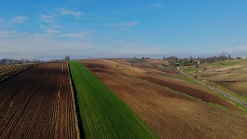 Aerial View Over Farmland on a Sunny Day