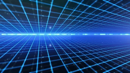 Futuristic Digital Grid Plane Horizon Background