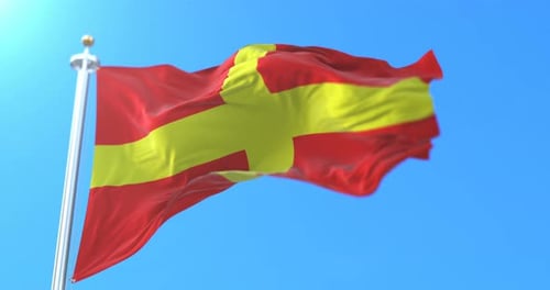 Red and Yellow Nordic Cross Flag Waving in Realistic Wind