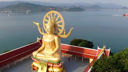 Buddha temple. Aerial view big Buddha statue in Thailand