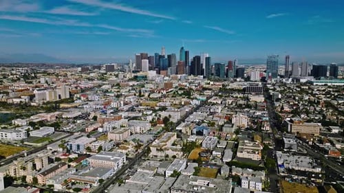 Downtown Los Angeles on Blue Sky Sunny Day in California