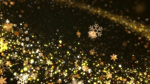 Golden Snowflakes and Shimmering Particles Festive Background