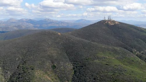 Aerial View of Telecommunication Antennas on the Top of Mountain