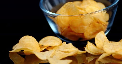 Close-Up of Potato Chips in Glass Bowl