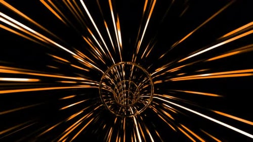 Futuristic Abstract Golden Light Tunnel Warp Speed Background