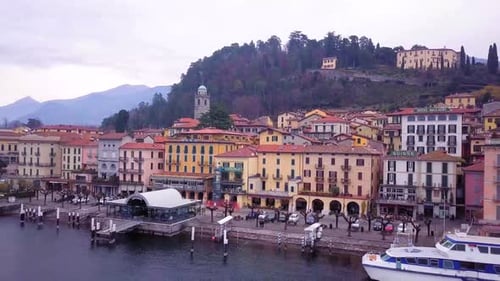 Flying away from Bellagio, Italy. View of alps and lake Como.