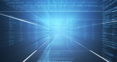 Futuristic Digital Tunnel With Streaming Code Background