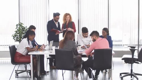 Diverse Team Collaborates in Modern Office Meeting