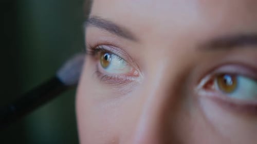 A Makeup Artist Makes a Bright Makeup for a Beautiful Girl Model