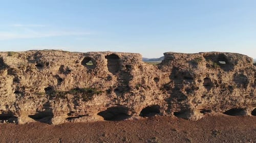 Ruins of Ancient City, Building and Wall From Ancient Times in Treeless Vast Plain of Mongolia