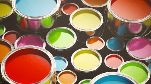 Dynamic Background of Vibrant Paint Cans for Creative Projects
