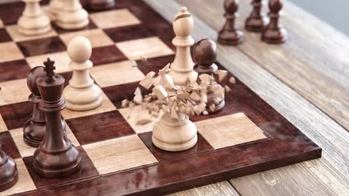 Chess Pieces Shattering and Transforming Animation