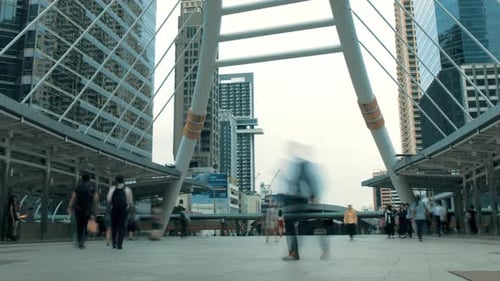 Timelapse Cityscape, People Walking on Street at Downtown