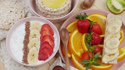 Overhead Shot of Healthy Breakfast Food on Table