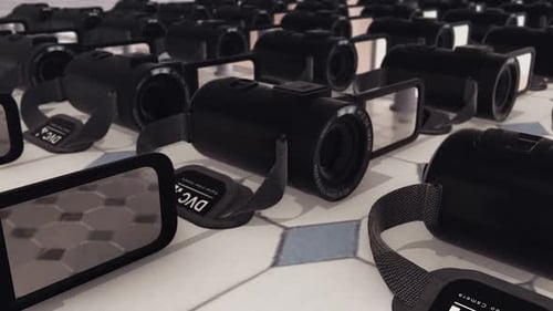 muitas câmeras de cinema em uma fileira Hd