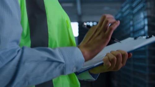 Storekeeper Counting Boxes Checking Supply Shipping Process Hands Closeup