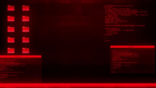 Red Glitch Warning Message on Hacking Desktop Interface