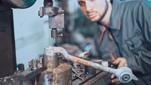 Mechanic Works Machine Part, Close Up