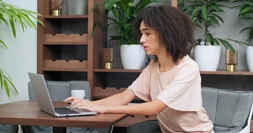 Concept of Failure Angry Loser African American Girl Business Woman with Laptop Gets Upset Feels