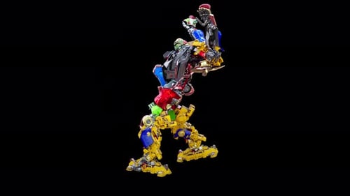 Animated Futuristic Robot Dancing and Transforming from Vehicle Parts