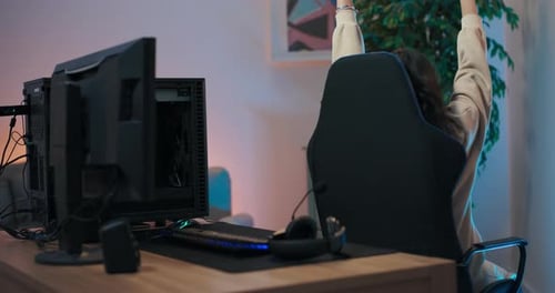 Girl Playing Video Games at Computer Desk
