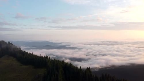 Cloud Courtain In Rarau Mountains Aerial View, Romania