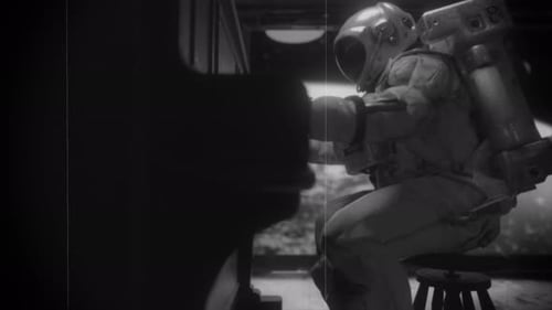 Astronaut Plays Piano in Space with Retro Film Effect