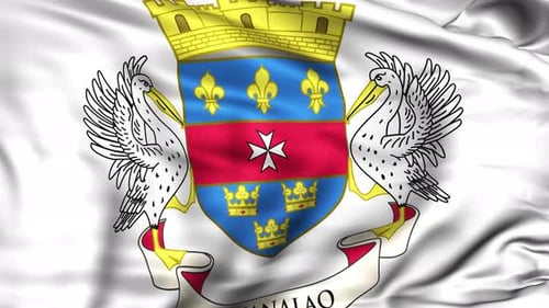 Animated Saint Barthélemy Flag Waving with National Coat of Arms