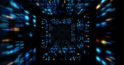 Futuristic Digital Data Tunnel Motion Background Loop