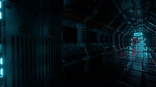 Flying Into Spaceship Tunnel Scifi Spaceship Corridor