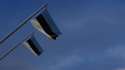 Realistic Estonian Flag Waving Proudly in Blue Sky