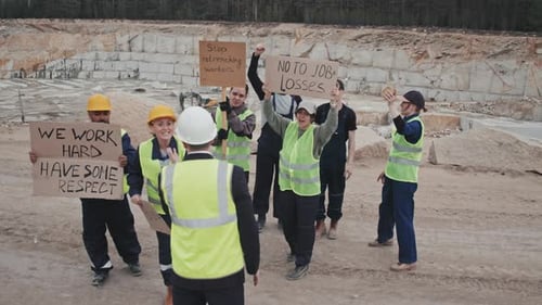 Construction Workers Protest Job Losses at Quarry