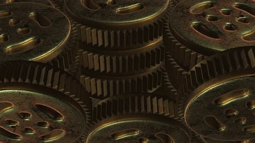 Rusty Bronze Gears Interlocking and Rotating Seamlessly Loop