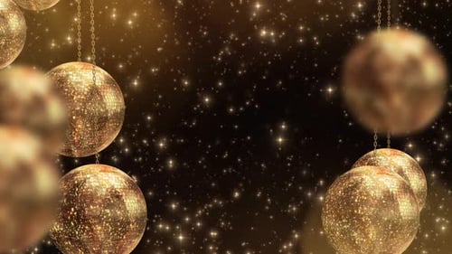 Golden Disco Balls and Glittering Particles Celebration Background