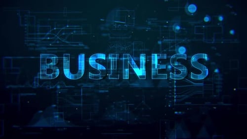 Digital Business Text Reveal with Futuristic HUD Data