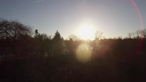 Aerial cityscape of Madrid at sunrise, view with Buen Retiro Park Spain