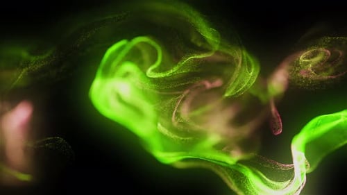 Abstract Fluid Particles Swirling Light Green and Pink Background