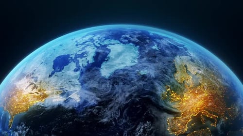 Rotating Earth Globe with Glowing City Lights Animation