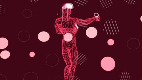 Futuristic Wireframe Man Interacting in Virtual Reality