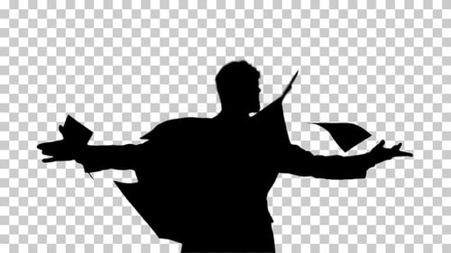 Silhouette Businessman lance des documents et danse