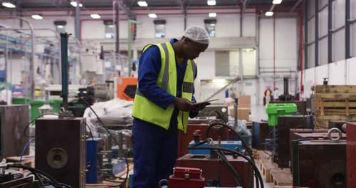 Warehouse worker using a digital tablet