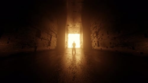 3D visualisation of a person standing in front of a closing gate