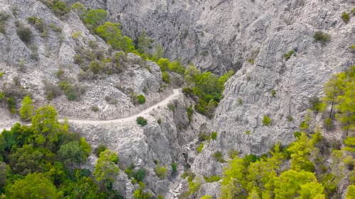 Flying Among Rocky Mountains in a Deep Prehistoric Gorge