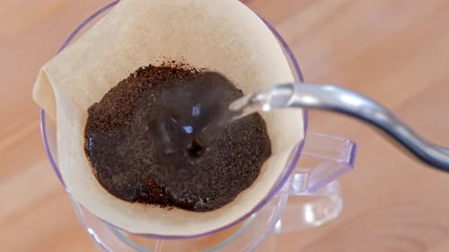 Coffee Brewing Close Up in Paper Filter