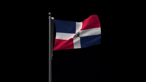 Waving Dominican Republic Flag on Pole with Alpha Channel
