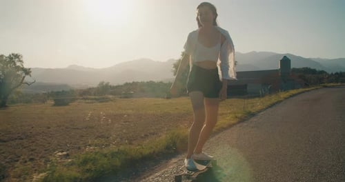 Forever Young and Freedom Seeking Adventure Wanderlust Girl Ride Skateboard