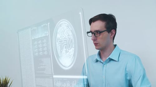 Geschäftsmann mit futuristischer Schnittstelle NFT Crypto Currency Data Analytic Graph Chart Investition
