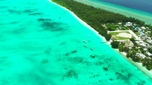 Aerial above panorama of marine lagoon beach adventure by shallow sea and clean sand background of a